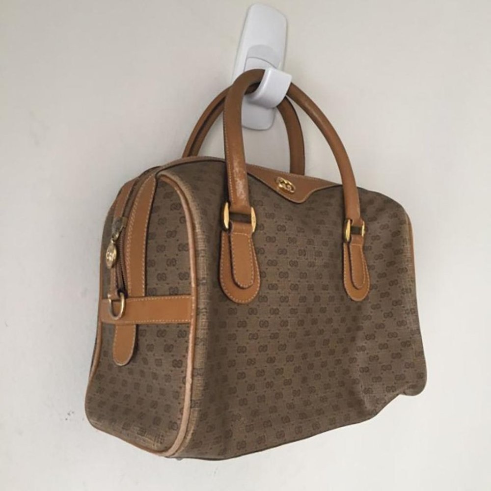 Gucci Boston Bag Monogrammed Vintage Brown Tote - Picture 2 of 7